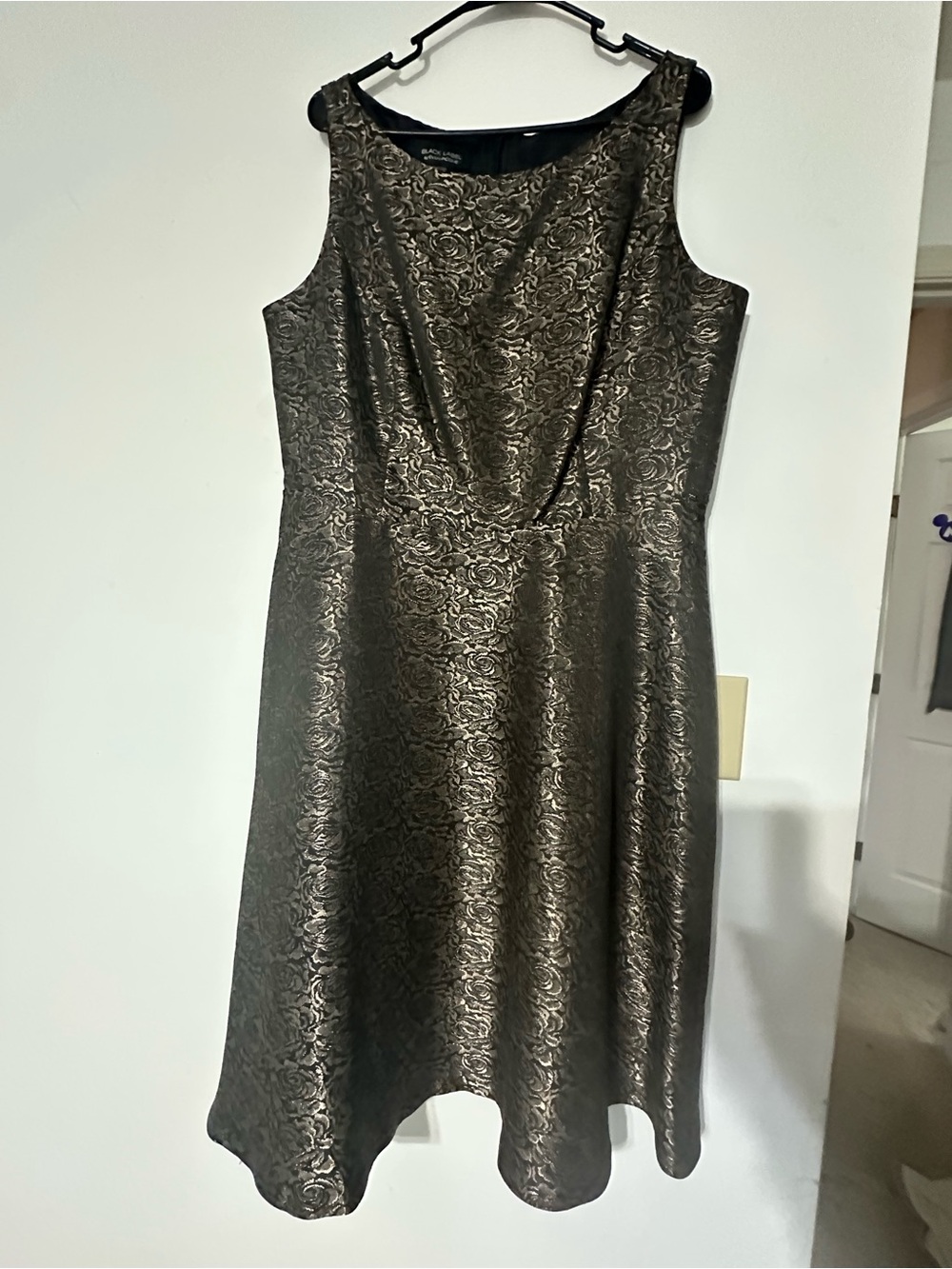 Evan Picone Metallic Bronze Floral Jacquard A-Line Dress